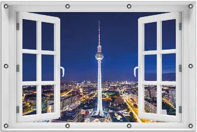 Produktbild von Wallario Outdoor-Poster für Garten oder Balkon 80 x 120 cm: Fernsehturm Berlin bei Nacht