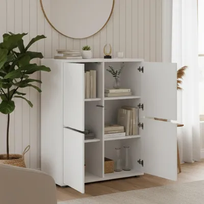 Produktbild von Dmora Kommode Zaccaria 100x41x126 cm Weiß, 6 Fächer, 4 Türen