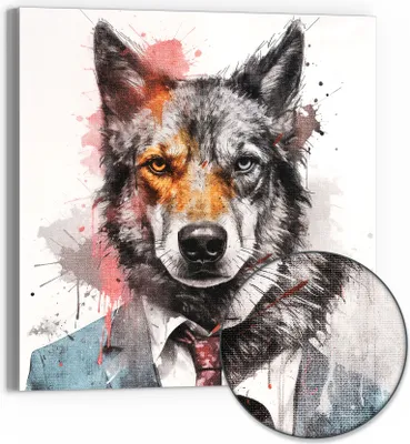 Produktbild von DEQOART Hybrid Leinwand Bild 30x30 cm 'Wolf im Anzug' Wandbild Glas flach modern