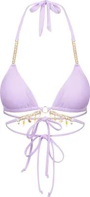 Produktbild von Moda Minx Bikinioberteil Seychelles Triangle Wrap Top mit edlen Schmuckelementen und kleinen Anhängern lilac M