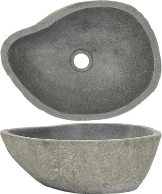 A top-down and side view of a stone sink.
