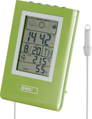 EMOS Digitale Wetterstation mit Außen- und Innen-Thermometer mit 1,9 m Kabelfühler, Wettervorhersage