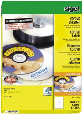 Produktbild von CD-/DVD-Etiketten Inkjet/Laser Kopier 117mm VE=10x50 Stück (25 Blatt) weiß