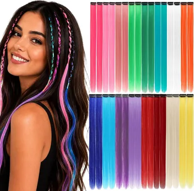Imagen del producto de Extensiones de cabello sintéticas con clip, juego de 32 piezas, disponibles en 16 colores, ideales para el uso diario