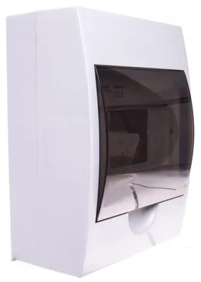 Obrázek produktu pro Modulární rozvaděč, plastový, 1x6, montáž na omítku, stupeň krytí IP40, stupeň mechanické odolnosti IK06, zapojení N+PE, ochranná třída II, průhledné šedé dveře, model DB106S, 1X6P/SMD, bílý, 3831