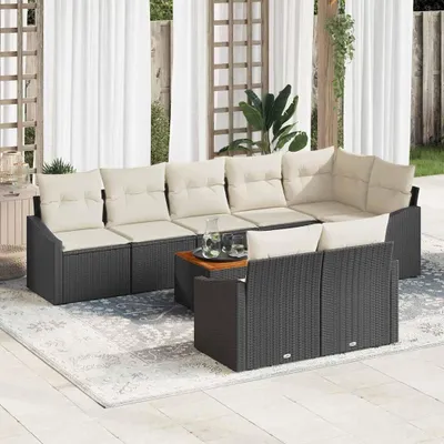 Image de Maison Exclusive - Ensemble de canapé de jardin avec coussin 9 pcs Noir polyrotin
