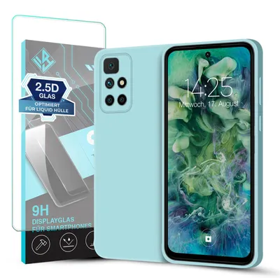 Produktbild von Hülle für Xiaomi Redmi 10 mit 9H Displayglas Displayschutz Case Cover Bumper Smartphone Softgrip Schutzhülle Farbe: Hellblau