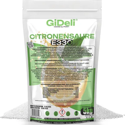 Produktbild von Zitronensäure 5kg Entkalker Citric Acid Lebensmittelqualität E330 Vegan GiDeli