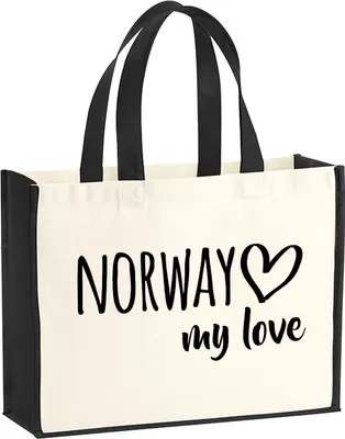Produktbild von Huuraa Jutetasche Norway my love 21 Liter Black Jute und Baumwolle Einkaufstasche Geschenkidee