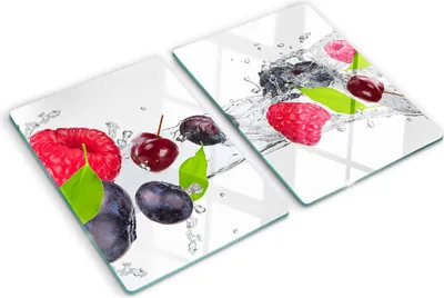 Produktbild von Tulup Glas Herdabdeckplatte - 2x40x52 cm - Glaskeramikkochfeld-Abdeckung Spritzschutz Glasabdeckplatte Kochplattenabdeckung und Schneidebrett - Zweiteilig - Essen & Getränke - Obst und Wasser - Mehrfarbig
