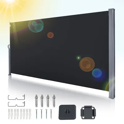 Immagine prodotto di Tenda laterale Fiqops Tenda laterale estensibile in alluminio Tenda da giardino Protezione dal sole Protezione dalla pioggia 140x300 Nero