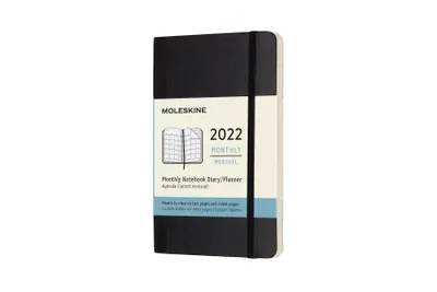 Obrázok produktu pre Plánovač Moleskine na rok 2022, formát A6 (vreckový), 1 mesiac = 2 strany, s linkovanými stránkami, mäkká väzba, čierna farba