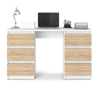 Zdjęcie produktu dla AZ team ® Biurko BIAŁE SONOMA 120 cm Biurko Szkolne 6 szuflad Stolik dla dziecka