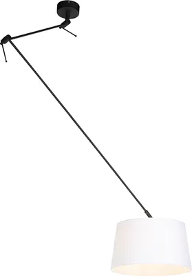Zdjęcie produktu dla QAZQA – Dom wiejski I Vintage I Rustykalna lampa wisząca I Lampa wisząca I Lampa wisząca z lnianym kloszem, biała, 35 cm – Blitz I czarna I Salon I Sypialnia – Lniany cylinder I Podłużna I Okrągła – LED