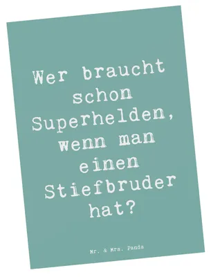 Produktbild von Mr. & Mrs. Panda Postkarte Spruch Stiefbruder Held - Meeresbrise - Geschenk, bildkarte, einzigartige Designs, Freundschaft, Unterstützung, Persönliche Geschenke, Familie