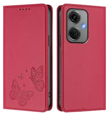 Image de Étui en cuir pour OnePlus Nord CE3, étui de protection type portefeuille en cuir gaufré « papillon » avec support, rouge