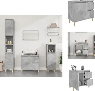 Produktbild von vidaXL Badschrank Betongrau 65x33x60 cm Holzwerkstoff -  Badezimmermöbel-Sets