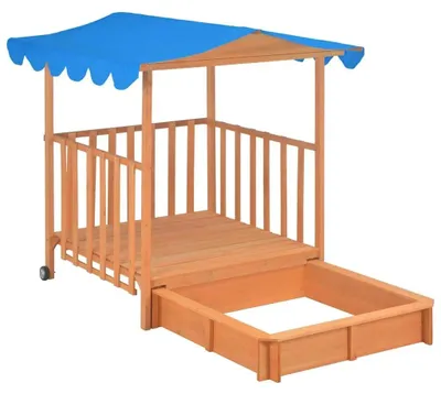Produktbild von Kinderspielhaus - Spielhaus mit Sandkasten - Tannenholz - UV50 Sonnenschutzdach - Für Garten und Outdoor - Armeegrün