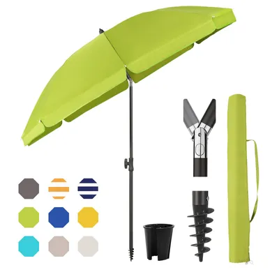 Produktbild von Sekey Sonnenschirm Rund Ø160cm Gartenschirm UV Schutz 50+ Strandschirm mit erdspieß & Schutzhülle, Neigungswinkel und Höhe verstellbar