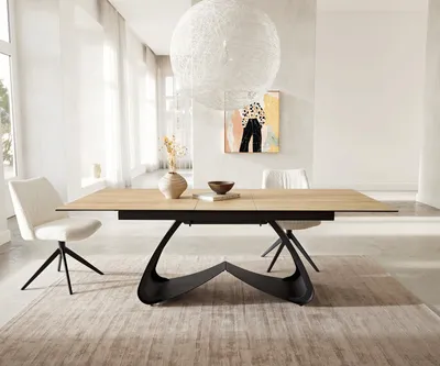 Produktbild von DELIFE Esstisch Edge 180-220x100 Keramik Laminam® Sabbia Eichefarbig W-Gestell Schwarz ausziehbar