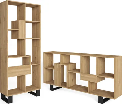 Image de VERSO Étagère Bibliothèque, 67x31x174cm, Design industriel, Chêne