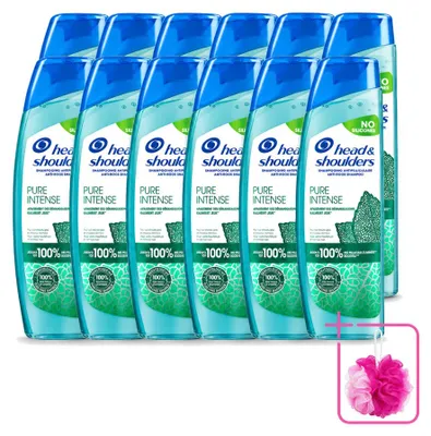 Productafbeelding van 12 flessen Head & Shoulders Pure Intense anti-roos shampoo met pepermunt, 250 ml - voordeelverpakking - 12 stuks