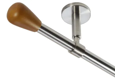 Produktbild von Gardinenstange Set Edelstahl Look Metall Ø 16mm zur Deckenträger 1-lauf Modern Knauf Holz, Länge wählbar D11 E52