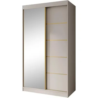 Image de Armoire à portes coulissantes MARIKA LUX cachemire 120 cm - Armoire avec miroir et tiroirs