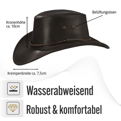 Produktbild von Herren Western Cowboy Rindsleder Hut JERO Größe M Braun