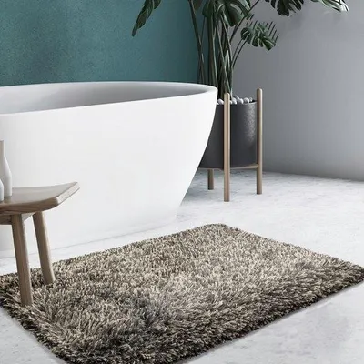 Produktbild von Unyqoos® Badematte 70×120 cm – weiche Mikrofaser Shaggy-Badmatte, hochsaugfähig, rutschfest, schwarz/braun, waschbar 40 °C,  100