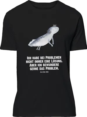 Produktbild von Mr. & Mrs. Panda Größe L T-Shirt Axolotl Schwimmen - Schwarz - Geschenk, Shirt, Problem, Motivation, glücklich, mit Spruch, Optimistisch, Tshirt, Lurch