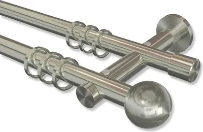 Produktbild von Interdeco Gardinenstange, Vorhangstange Edelstahl-Optik Modell Platon Luino, 20 mm Ø 2-läufig, 100 cm