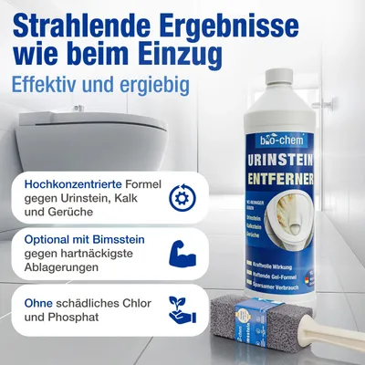 Produktbild von bio-chem Urinsteinentferner EXTRA STARK - 6x 1000 ML - Extrem kraftvoller & hochkonzentrierter Profi WC-Reiniger - Entfernt mühelos hartnäckigste Ablagerungen und Gerüche - Germany