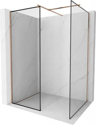 Produktbild von Mexen Kioto Duschwand Walk-in 150 x 90 cm, schwarzes Muster, gebürstetes Kupfer - 800-150-202-65-70-090