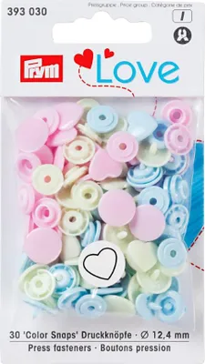Obrázek produktu pro Prym 393030, Druky (patentky), Plast, Polyoxymetylen (POM), Zelená, Světle modrá, Růže, Matný, Srdce (tvar), 1,24 cm