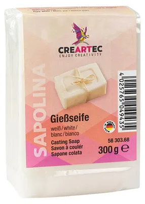 Produktbild von CREARTEC Gießseife in Weiß - 300g - zum Herstellen eigener Seifen - Einfärbbar und mit Duftöl mischbar