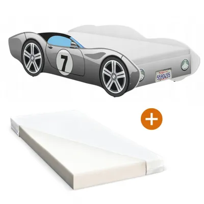 Obrázok produktu pre iGLOBAL Detská posteľ Posteľ auto Posteľ pre deti Posteľ Junior Posteľ s lamelovým rámom a penovým matracom 140 x 70 cm Šedá