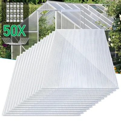 Produktbild von Eikuavons Polycarbonat Stegplatten Set 14 Stück 4 mm klar, 0,6 kg/m², für Gewächshaus, Dach & Terrasse, inkl. 50 W-Clips & 50 Z-Clips aus 304 Edelstahl