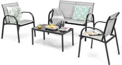 Immagine prodotto di Set di mobili da giardino, set di mobili da giardino con tavolino e panca da giardino e 2 sedie da pranzo, set di mobili da balcone in textilene per 4 persone (grigio)