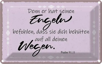 Produktbild von vianmo Blechschild 20x30 cm er hat seinen Engeln befohlen Dekoration Spruch Zitat