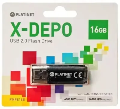 Zdjęcie produktu dla Platinet PMFE16B, 16 GB, USB Typu-A, 2.0, 22 MB/s, Pokrywka, Czarny