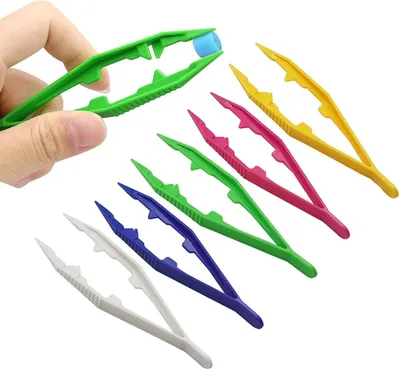 Produktbild von Packung von 10 Bügelperlen Pinzetten, Multifarbige Pinzetten, Leichte Kunststoffpinzetten für Handwerk von Perlen, Familien, Handwerk, 10 cm, Multifunktionale Perlen Pinzetten für DIY-Puzzle