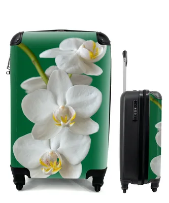 Produktbild von MuchoWow® Koffer Handgepäck Trolley Rollkoffer Kleine Reisekoffer mit 4 Rollen - Orchidee mit grünem Hintergrund - Cabin Size < 55x40x23 cm & 55x40x20 cm - Fotokoffer - Kabinenkoffer - Boardgepäck - Reise-Box - Reisekoffer - Reisegepäck - Koffer mit Bild - Trolley für Kinder