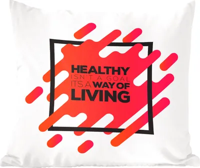 Produktbild von MuchoWow® Zierkissen Sofakissen Wohnzimmer Dekokissen 60x60 cm Zitate - 'Gesundheit ist kein Ziel, sondern eine Lebensweise' - Sprüche - Sitzfläche - Foto Polster