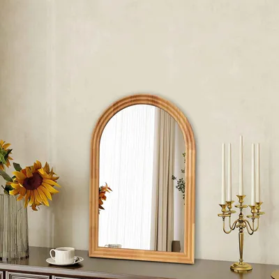 Imagen del producto de Espejo de pared AIORBER con marco de madera, ideal para baño, pasillo o salón, con vidrio HD y resistente a roturas, de 50x80 cm, en color marrón claro
