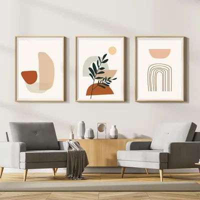 Produktbild von Moderne Abstrakt Kunstposter Leinwand Bilder Wohnzimmer Set 3-teilig, Boho Poster Geometrie 5, 20x30cm, Ohne Rahmen