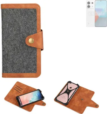 Produktbild von K-S-Trade Schutzhülle Handyhülle kompatibel mit Xiaomi Redmi Note 13 Pro Filz Hülle Kunst-Leder dunkelgrau braun (1x)
