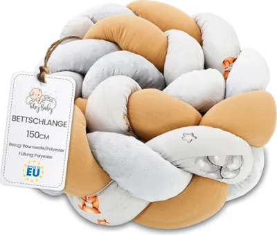 Produktbild von Kuschelkissen 150 cm Musselin hellgrau Teddybären flauschiges geflochtenes Dekokissen Kinderzimmer Zierkissen