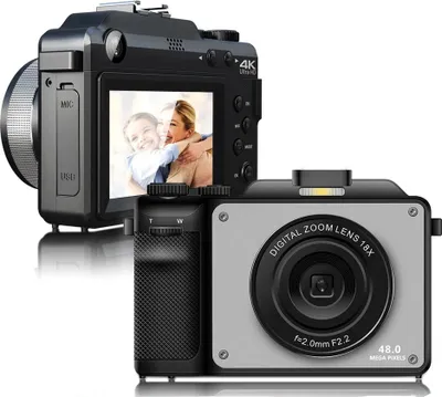 Image de ZELURXX Appareil photo numérique 3,0 pouces, double, 48MP, vidéo 4K, zoom 18x, anti-secousse, son 3D, compact, noir