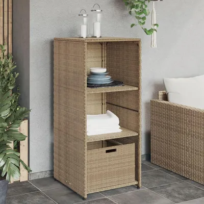 Obrázek produktu pro Zahradní úložná skříň 50 x 55 x 115 cm polyratan Béžová